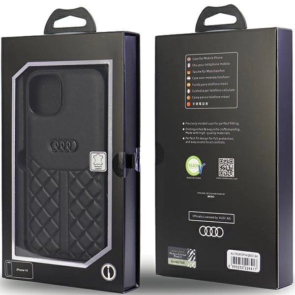 Audi Genuine Leather iPhone 14 6.1" black/black hardcase AU-TPUPPCIP14-Q8/D1-BK