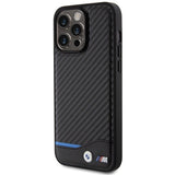 BMW læder Carbon-foder for iPhone 15 Pro Max - sort