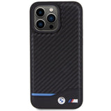 BMW læder Carbon-foder for iPhone 15 Pro Max - sort