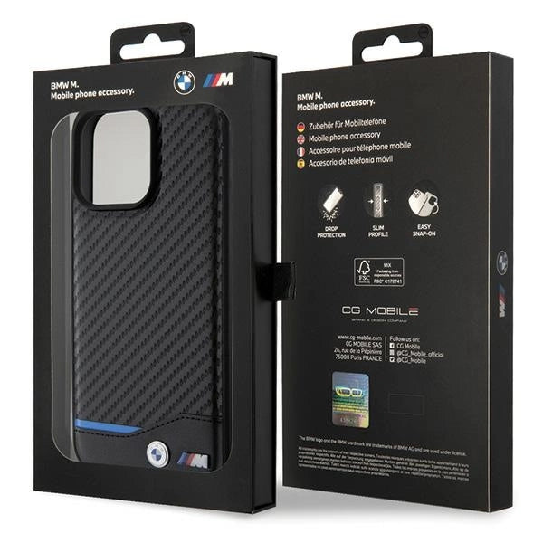BMW læder Carbon-foder for iPhone 15 Pro Max - sort