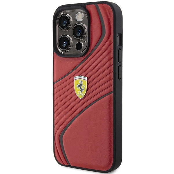 Ferrari Twist Metal Logo-foder til iPhone 15 Pro - rød
