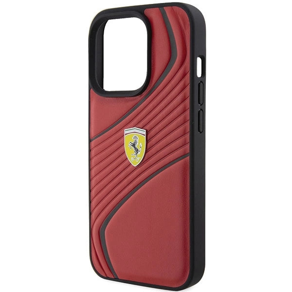 Ferrari Twist Metal Logo-foder til iPhone 15 Pro - rød