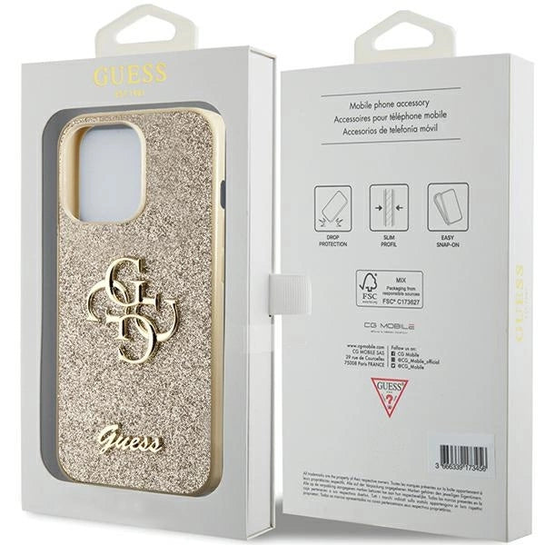 Guess GUHCP13LHG4SGD case for iPhone 13 Pro / 13 - gold Glitter Script Big 4G