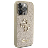 Guess Glitter Script Big 4G iPhone 15 Pro Case - Gold