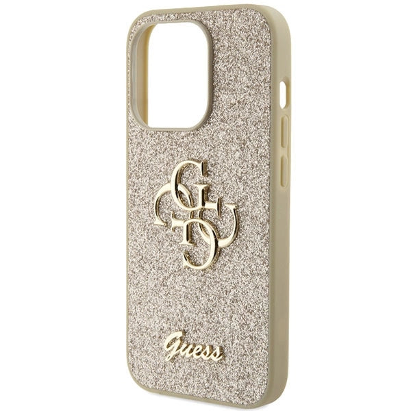 Guess Glitter Script Big 4G iPhone 15 Pro Case - Gold