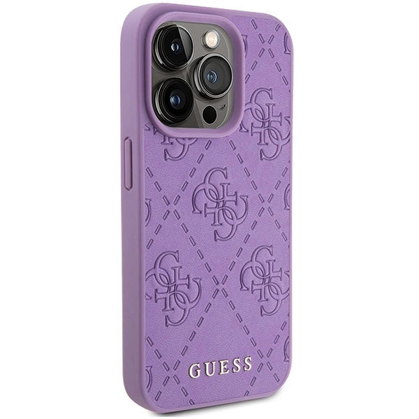 Guess læder 4G Stemplet case til iPhone 15 Pro - lilla