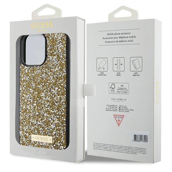 Guess Rhinestone Metal Logo-hylster til iPhone 15 Pro - gul