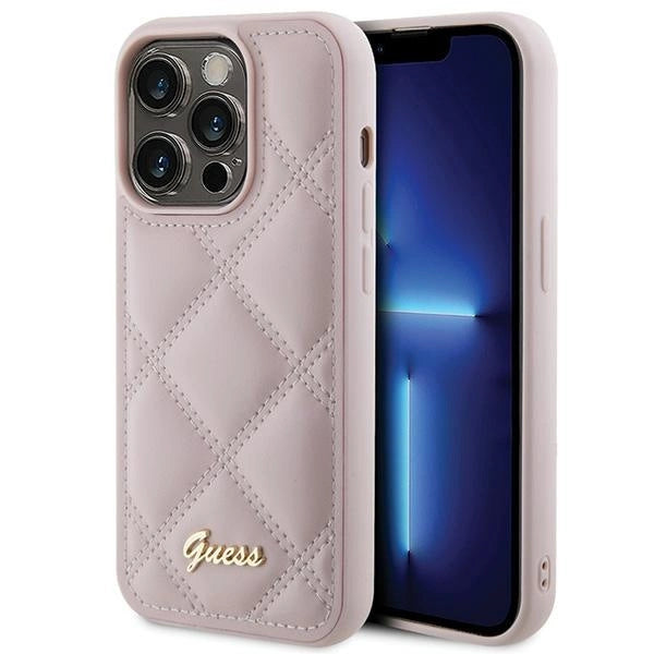 Guess Quilted Metal Logo Case til iPhone 15 Pro - pink
