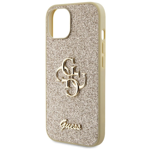 Guess Glitter Script Big 4G iPhone 15 Case - Gold