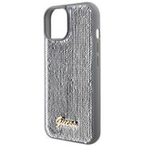 Guess Sequin Script Metallæske til iPhone 15 - sølv
