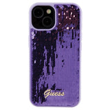 Guess Sequin Script Metallæske til iPhone 15 - lilla