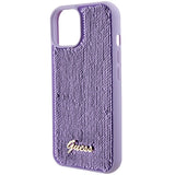 Guess Sequin Script Metallæske til iPhone 15 - lilla
