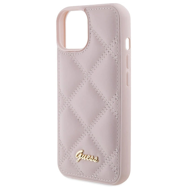 Guess Quilted Metal Logo Case til iPhone 15 - pink