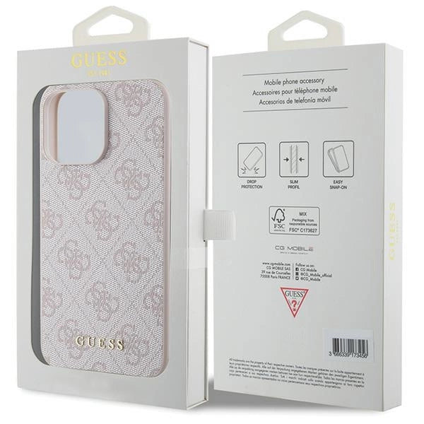 Guess 4G Metal Gold Logo case for iPhone 15 Pro Max - pink