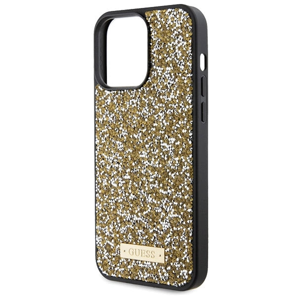 Guess Rhinestone Metal Logo-hylster til iPhone 15 Pro Max - gul