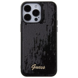 Guess Sequin Script Metallæske til iPhone 15 Pro Max - sort