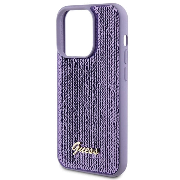 Guess Sequin Script Metallæske til iPhone 15 Pro Max - lilla