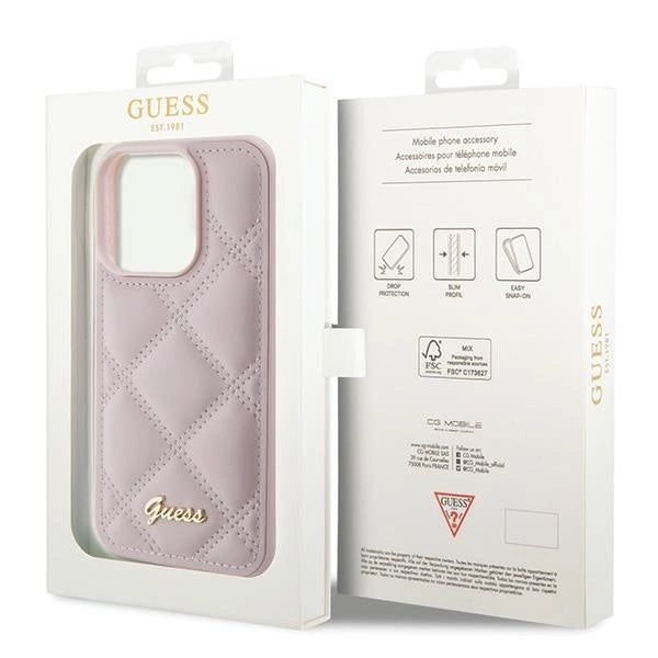 Guess Quilted Metal Logo Case til iPhone 15 Pro Max - pink