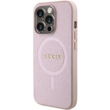 Guess Saffiano MagSafe-fodral til iPhone 15 Pro - pink