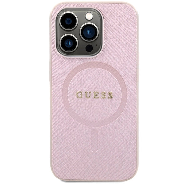 Guess Saffiano MagSafe-fodral til iPhone 15 Pro - pink