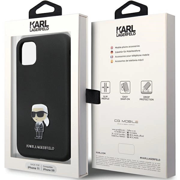 Karl Lagerfeld KLHCN61SMHKNPK case for iPhone 11 / Xr - black Silicone Ikonik Metal Pin