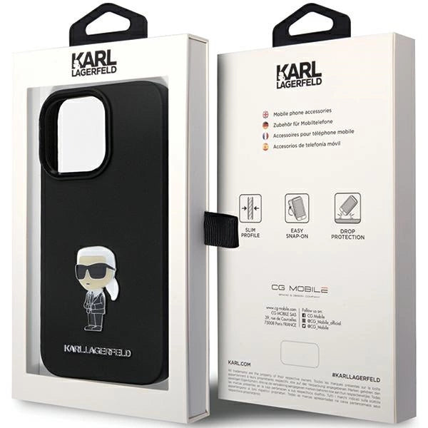 Karl Lagerfeld KLHCP14XSMHKNPK case for iPhone 14 Pro Max 6.7" - black Silicone Ikonik Metal Pin