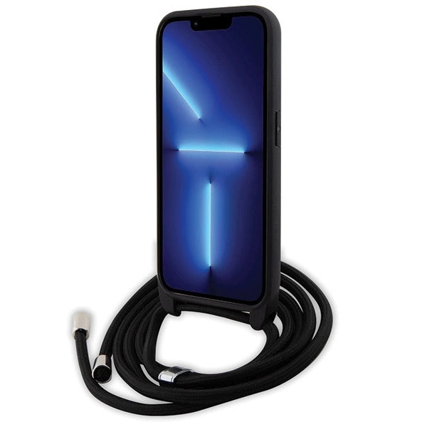 Karl Lagerfeld Crossbody Saffiano Monogram Metal Pin Karl & Choupette Case for iPhone 15 Pro - Black