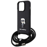 Karl Lagerfeld Crossbody Saffiano Monogram Metal Pin Karl & Choupette Case for iPhone 15 Pro - Black
