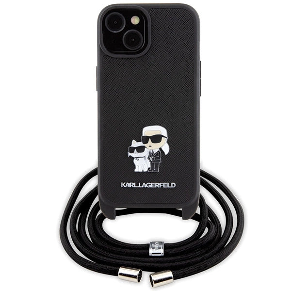 Karl Lagerfeld Crossbody Saffiano Metal Pin Karl & Choupette case for iPhone 15 Plus - black
