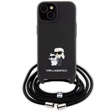 Karl Lagerfeld Crossbody Saffiano Metal Pin Karl & Choupette case for iPhone 15 Plus - black