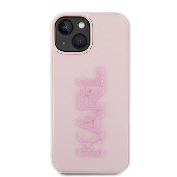 Karl Lagerfeld 3D Rubber Glitter Logo case for iPhone 15 - pink