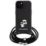 Karl Lagerfeld Crossbody Saffiano Metal Pin Karl & Choupette case for iPhone 15 - black