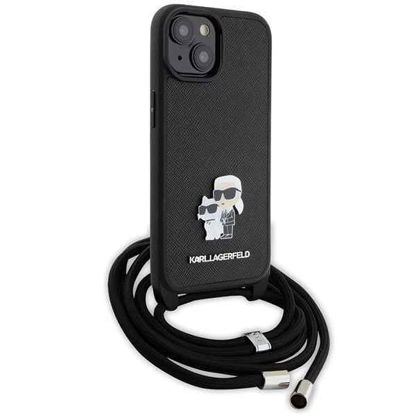 Karl Lagerfeld Crossbody Saffiano Metal Pin Karl & Choupette case for iPhone 15 - black