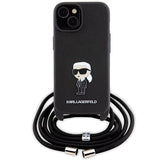 Karl Lagerfeld Crossbody Saffiano Monogram Metal Pin Karl & Choupette Case for iPhone 15 - Black
