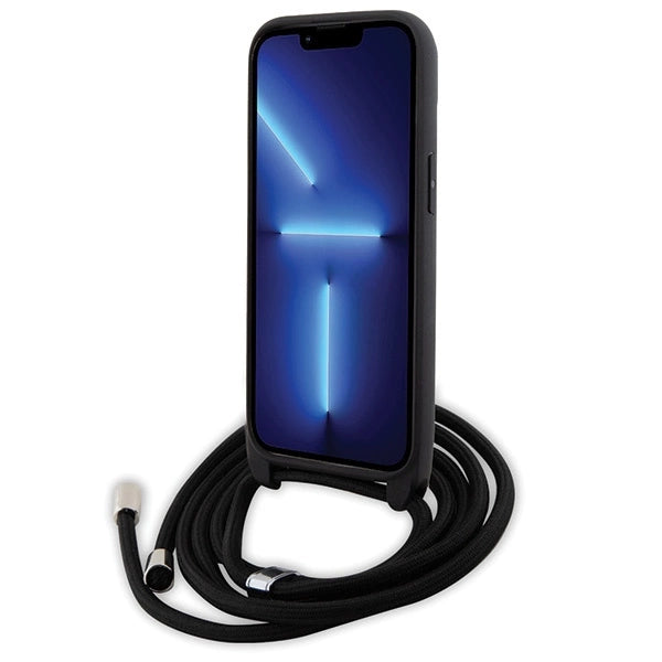 Karl Lagerfeld Crossbody Saffiano Monogram Metal Pin Karl & Choupette Case for iPhone 15 - Black