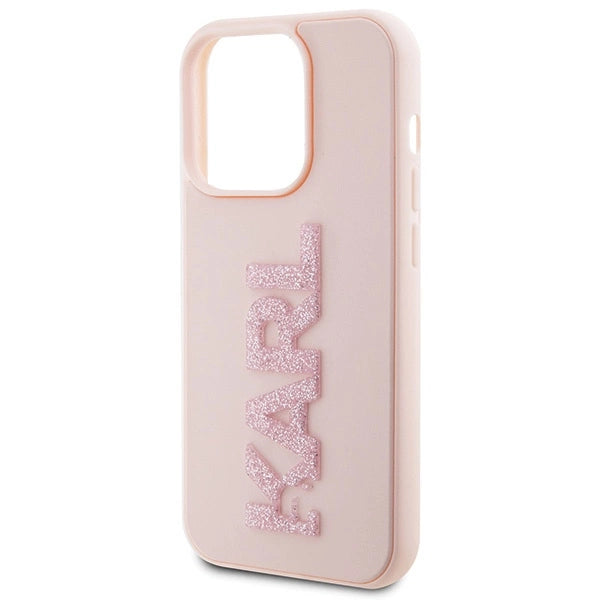 Karl Lagerfeld 3D Rubber Glitter Logo case for iPhone 15 Pro Max - pink