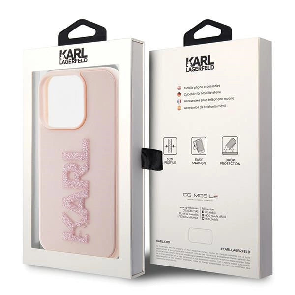 Karl Lagerfeld 3D Rubber Glitter Logo case for iPhone 15 Pro Max - pink