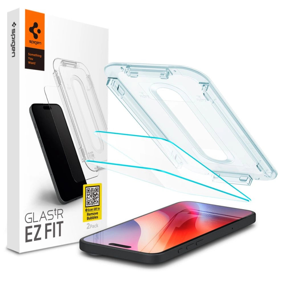 Spigen Glas.tR EZ Fit hærdet glas til iPhone 15 / 16 - 2 stk.