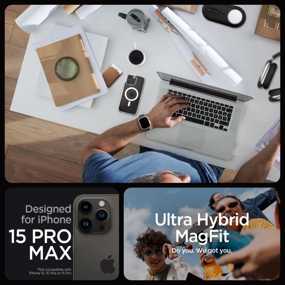 Spigen Ultra Hybrid Mag Case med MagSafe til iPhone 15 Pro Max - hvid