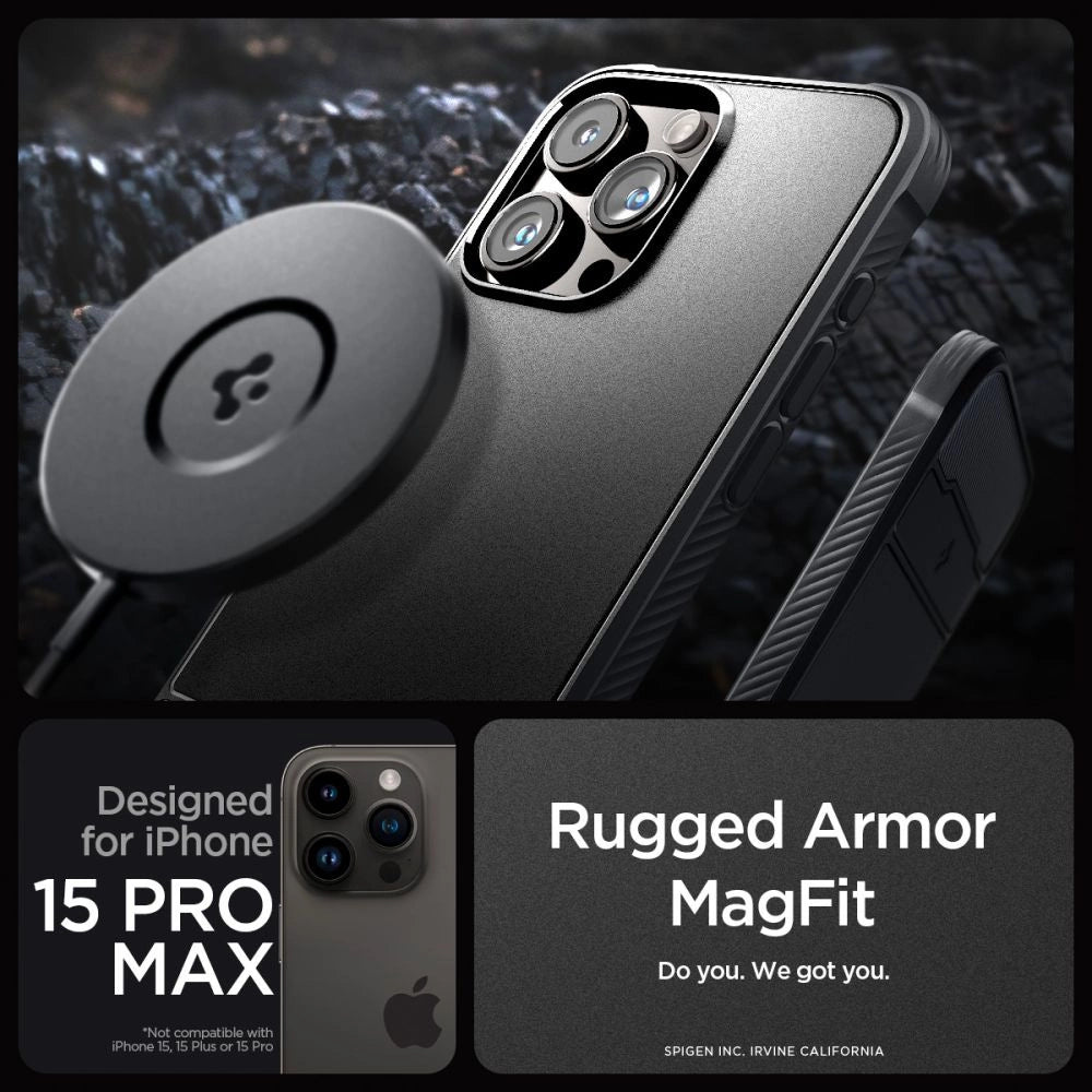 Spigen Rugged Armor Mag Case med MagSafe til iPhone 15 Pro Max - Matte Black