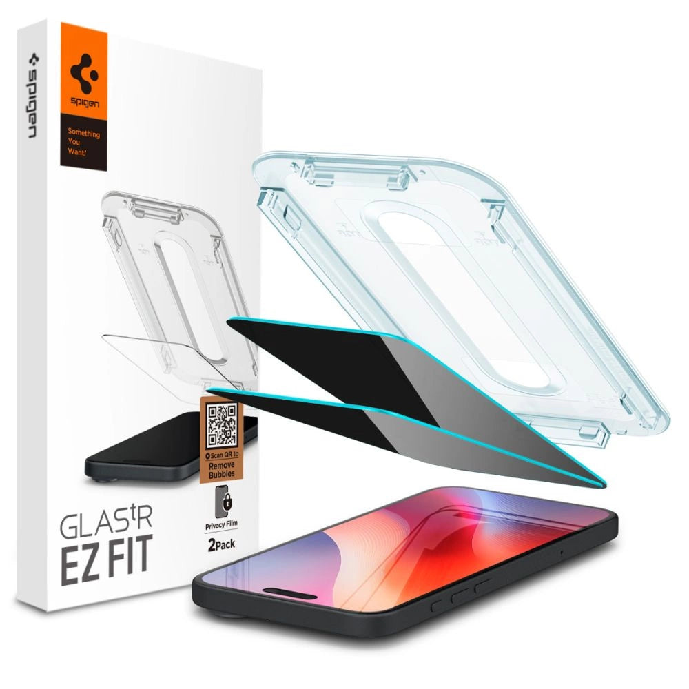 Spigen Glas.tR EzFit Privacy tempereret glas til iPhone 15/16 med adapter (2 st.)