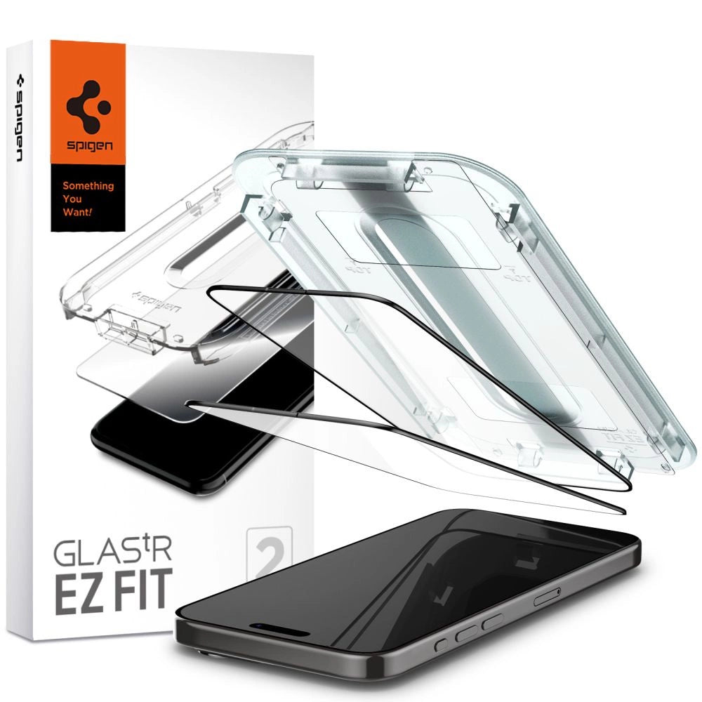 Spigen Glas.tR EZ Fit FC tempereret glas til iPhone 15 Pro - sort 2 stk.