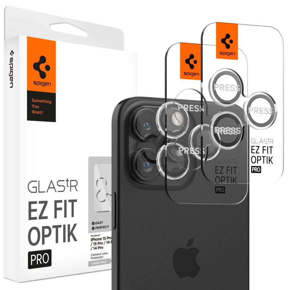 Spigen Glas.tR EZ Fit Optik Pro Camera Cover til iPhone 15 Pro / 15 Pro Max / 16 Pro / 16 Pro Max - 2 stk.