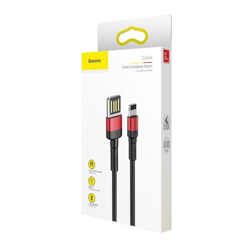 Baseus Cafule Dobbeltsidet USB-lyskablet 2,4A 1m (sort+rødt)