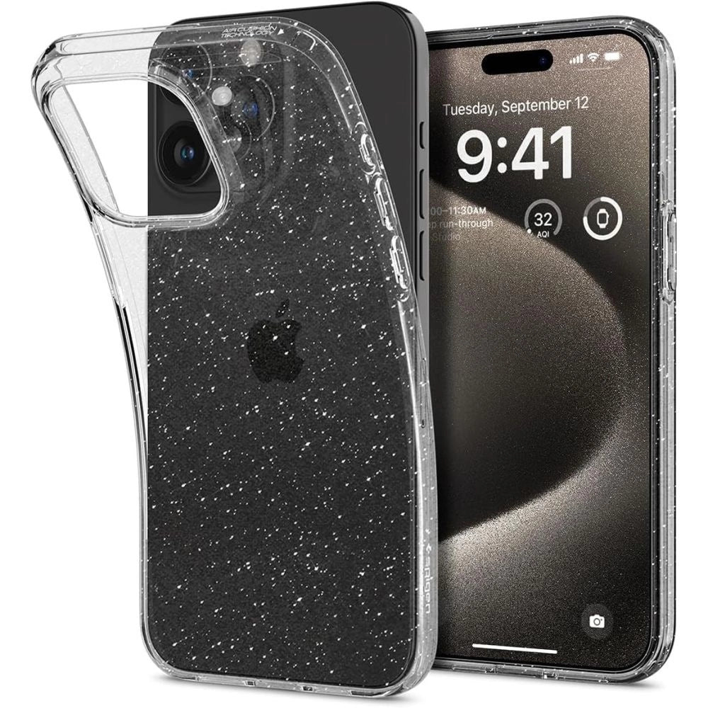 Spigen flydende krystal iPhone 15 Pro Max Case - Clear Glitter