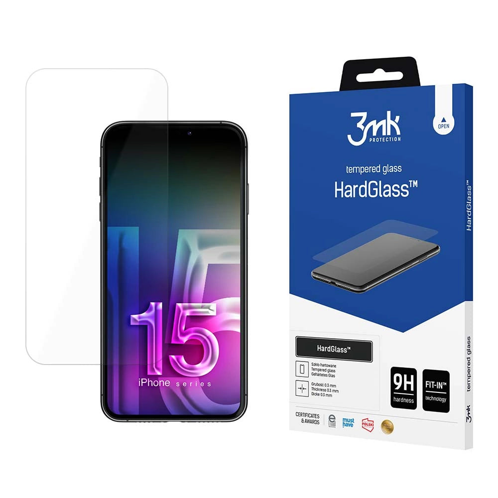 Hærdet glas 9H 3mk HardGlassTM til iPhone 15 Pro