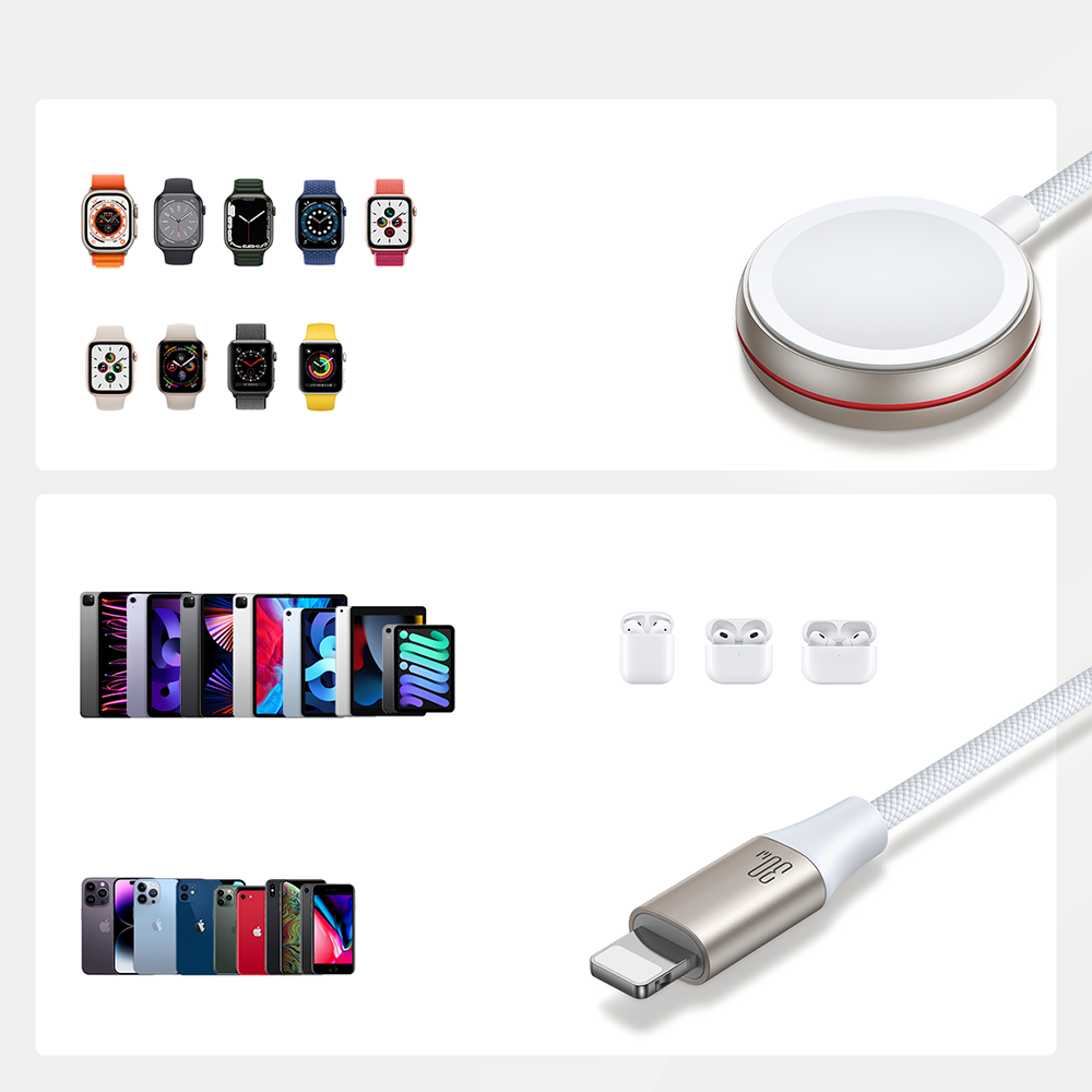 Joyroom 2 in 1 Lightning cable and inductive charger for Apple Watch 1.5m white (S-IW012)