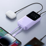 Joyroom JR-PBC06 mini powerbank med indbygget USB-C / Lightning kabler 30W 10000mAh - lilla