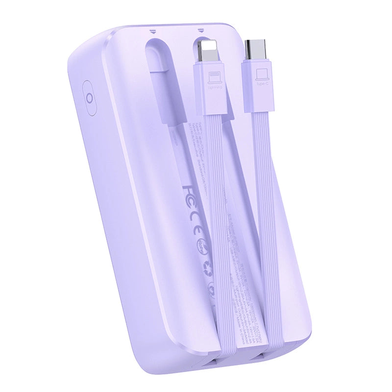 Joyroom JR-PBC06 mini powerbank med indbygget USB-C / Lightning kabler 30W 10000mAh - lilla