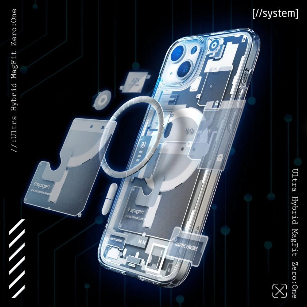 Spigen Ultra Hybrid Mag Case med MagSafe til iPhone 15 Plus - hvid (Zero One mønster)